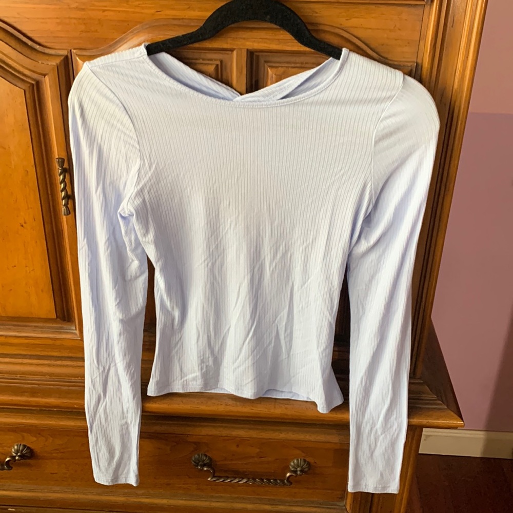 Hollister Long Sleeve Baby-Blue Ribbed Cutout Top
